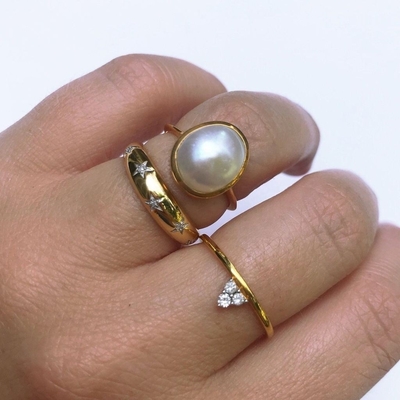 วงแหวนเดนตี้โดม 14k 18k ทอง Chunky Star Set แหวนวงแหวนเพชรสําหรับชุดสไตล์
