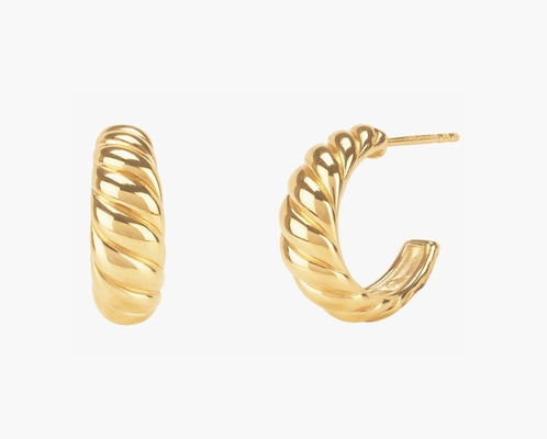 หูข้อมือ Croissant Dome Hoop 18K ทองคํา Plated Silver Croissant Dome Hoops