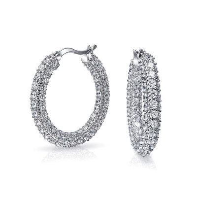 925 สตอร์ลิง เงินเจ้าสาว Pave White CZ ห่วง Earrings สําหรับเจ้าสาวที่มีแฟชั่น