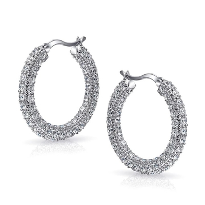 925 สตอร์ลิง เงินเจ้าสาว Pave White CZ ห่วง Earrings สําหรับเจ้าสาวที่มีแฟชั่น
