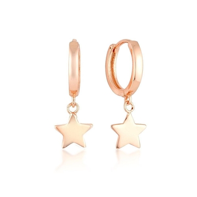 สีทองเหลือง 14K ดาวทองทรงกระบอกหูสําหรับผู้หญิง เครื่องประดับประจําวันง่าย ๆ