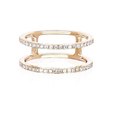 สีขาว CZ สองแถว สตั๊กเลส แหวนทอง 18K Plated Real 925 Sterling Silver Crystal Cubic Zircon เครื่องประดับ