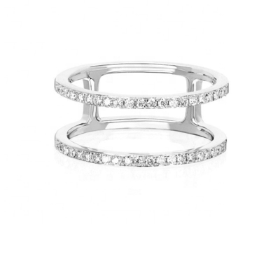 สีขาว CZ สองแถว สตั๊กเลส แหวนทอง 18K Plated Real 925 Sterling Silver Crystal Cubic Zircon เครื่องประดับ