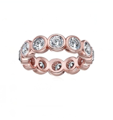 คลาสสิค Ins 18K ทอง Plated เบซล ติดตั้ง CZ เอมตะวงแหวน 925 สเตอร์ลิงเงิน