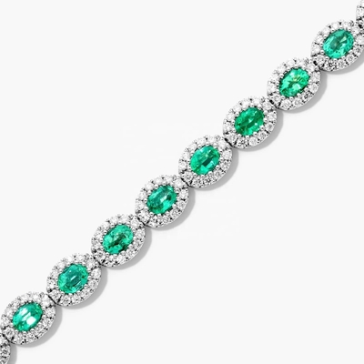 5.7 มิลลิเมตร ความกว้าง เซอร์คอน เทนนิสแขนข้อมือ Oval Emerald White 14K Gold Bracelet ผู้หญิง