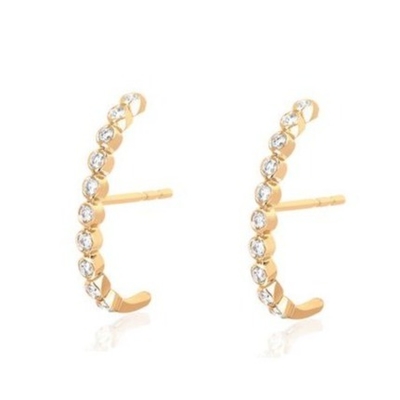 18K ทองคํา Plated Bezel การตั้งขาว Cubic Zircon Stud หูหูสําหรับผู้หญิง