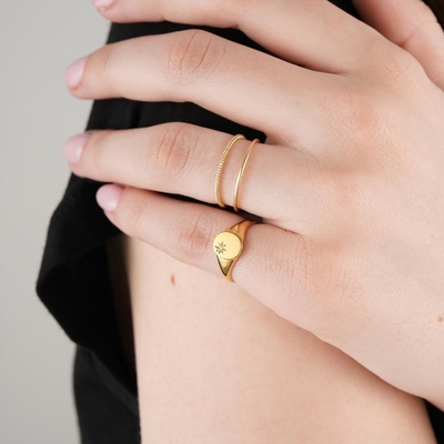 แหวนทอง 18K Vermeil ดอกแดดวงแหวนประทับด้วยการออกแบบส่วนน้อยใน 925 เงินสเตอร์ลิง