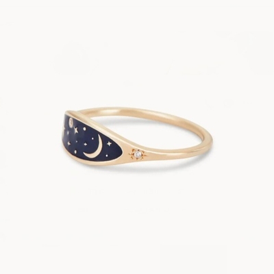 ทําด้วยมือ 18K ทองคํา ชุบ กลางคืน สีฟ้า กลม 925 สเตอร์ลิ่งเงินกลม Brilliant CZ สต็อปแหวนสําหรับสาว