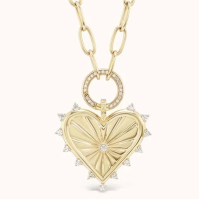 ทอง 18K สีขาว CZ สีขีด หัวใจรัก สร้อยคอ 925 สตาร์ลิงเงิน