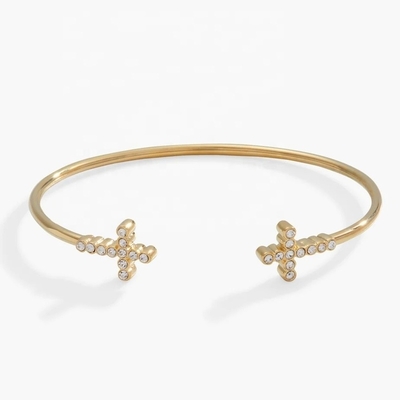 925 14K ทอง Cross แบรนด์เกิ้ล แบรนด์เกิ้ล กับ Pave Crystal เซอร์คอน สําหรับผู้หญิง