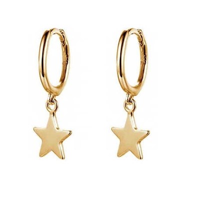 สีทองเหลือง 14K ดาวทองทรงกระบอกหูสําหรับผู้หญิง เครื่องประดับประจําวันง่าย ๆ
