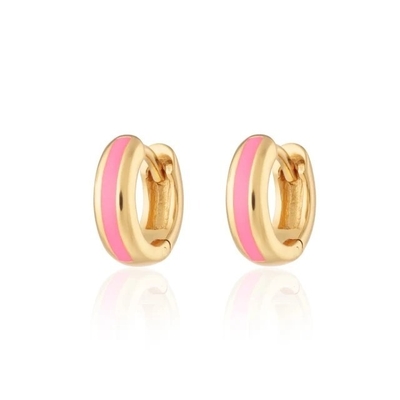 925 โลโก้ที่กําหนดเอง 18K ทองคําเคลือบสีชมพูเอ็มเนิล Huggie หูฟังสําหรับผู้หญิง