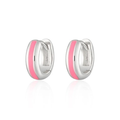 925 โลโก้ที่กําหนดเอง 18K ทองคําเคลือบสีชมพูเอ็มเนิล Huggie หูฟังสําหรับผู้หญิง