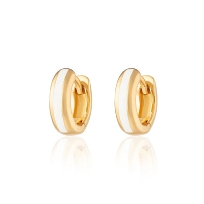 925 โลโก้ที่กําหนดเอง 18K ทองคําเคลือบสีชมพูเอ็มเนิล Huggie หูฟังสําหรับผู้หญิง