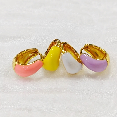 เครื่องประดับสตรีสั่งทำพิเศษ เงิน S925 เคลือบอีนาเมลรูปโดมสีสันสดใส ทองคำ 18K ต่างหูห่วงเล็ก