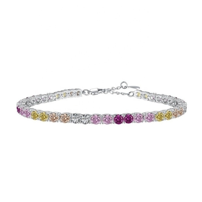 สไตล์ส่วนบุคคล Rainbow Zircon Inset 925 สตอร์ลิ่ง เงินเทนนิสแขนข้อมือสําหรับผู้หญิง
