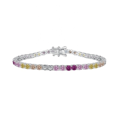 สไตล์ส่วนบุคคล Rainbow Zircon Inset 925 สตอร์ลิ่ง เงินเทนนิสแขนข้อมือสําหรับผู้หญิง