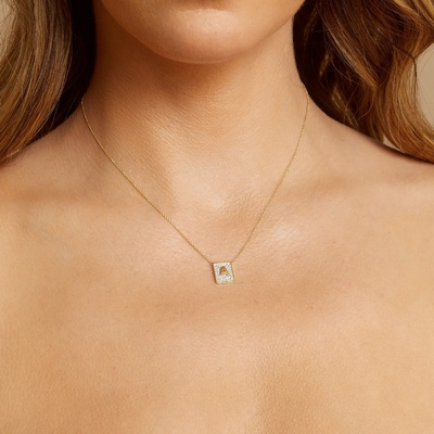 ทําให้วันของเธอกับ 14K ทองคําสี่เหลี่ยม ราคาเริ่มต้นหินแท้คอสําหรับผู้หญิง ของขวัญวันวาเลนไทน์