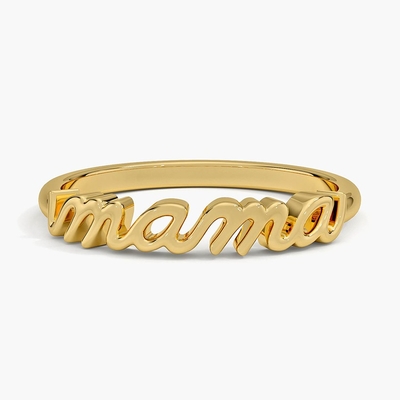 สตาร์ลิงเงิน 925 สตาร์ลิงเงิน 14K ทองคํา สีขาว MAMA แหวนผู้หญิงในการออกแบบอย่างน้อย