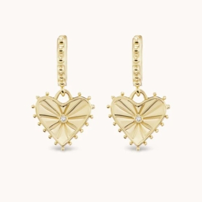 14K ทองคํา Plated Dangle Drop หัวใจ Huggies หูหูสําหรับผู้หญิงเป็น 925 สเตอร์ลิงเงิน