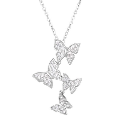 925 สตอร์ลิง เงินสีขาว ทองคํา Plated Micron Pave 4 Butterflies Charm Pendant สําหรับผู้หญิง