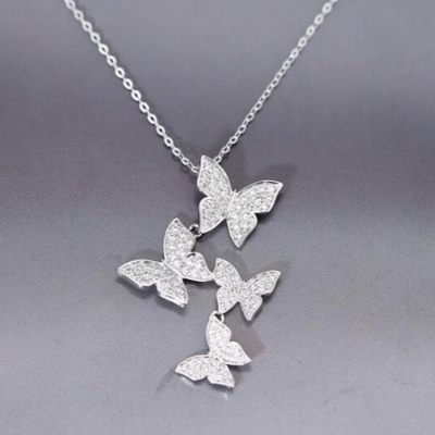 925 สตอร์ลิง เงินสีขาว ทองคํา Plated Micron Pave 4 Butterflies Charm Pendant สําหรับผู้หญิง