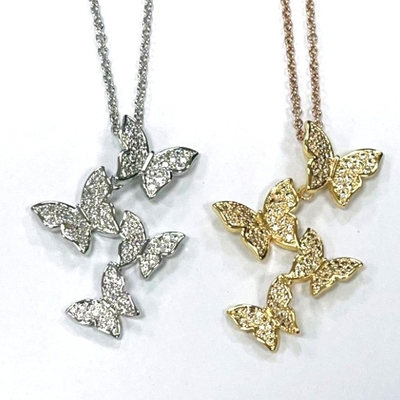 925 สตอร์ลิง เงินสีขาว ทองคํา Plated Micron Pave 4 Butterflies Charm Pendant สําหรับผู้หญิง