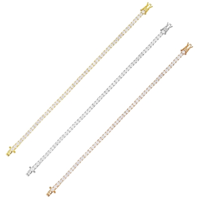 สินค้าร้อน 925 สเตอร์ลิง เงิน Plating ทอง 3 มิลลิเมตร Cubic Zirconia แบรนเซอร์เทนนิสสําหรับผู้หญิง