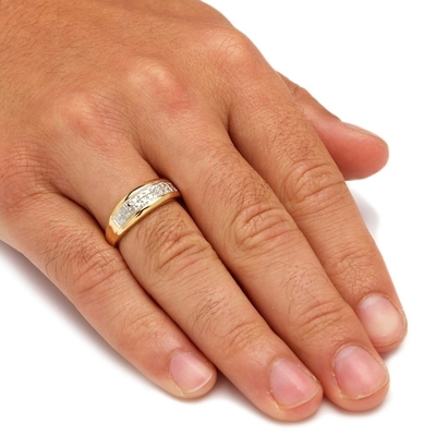 เงิน / ทองแดง ชาย Prong Set แหวนแต่งงานเพชรใน 18k ทองคํา Plating กับเพชร Pave