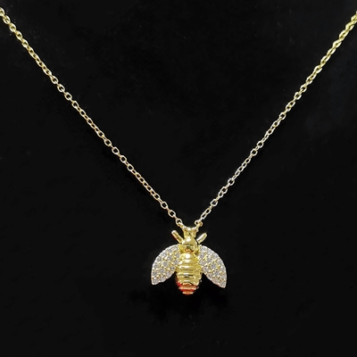 แฟชั่น 18K ทองคําประดับผึ้ง Pendant Necklace ทําด้วยมือโดย 925 สตอร์ลิงเงินเครื่องประดับ