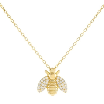 แฟชั่น 18K ทองคําประดับผึ้ง Pendant Necklace ทําด้วยมือโดย 925 สตอร์ลิงเงินเครื่องประดับ
