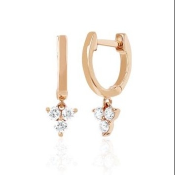 14K Gold Blossom Mini Huggie Diamond Trio Drop Earrings เครื่องประดับเงิน วัสดุหลัก