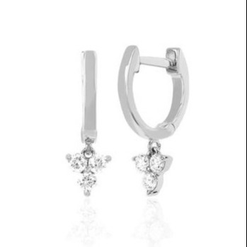 14K Gold Blossom Mini Huggie Diamond Trio Drop Earrings เครื่องประดับเงิน วัสดุหลัก