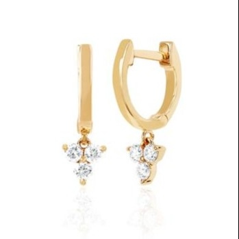 14K Gold Blossom Mini Huggie Diamond Trio Drop Earrings เครื่องประดับเงิน วัสดุหลัก
