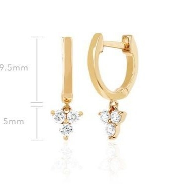 14K Gold Blossom Mini Huggie Diamond Trio Drop Earrings เครื่องประดับเงิน วัสดุหลัก