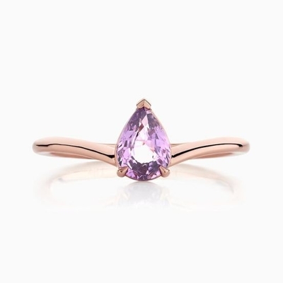 โรสทอง 925 สเตอร์ลิ่ง เงิน Pear Cut สีม่วง Sapphire กว้าง