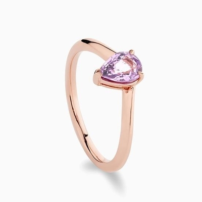 โรสทอง 925 สเตอร์ลิ่ง เงิน Pear Cut สีม่วง Sapphire กว้าง