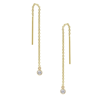 925 เงินสเตอร์ลิง เพียงแค่ 18K ทองคํา Plated หญิง Bezel ลงโซ่ Threader หูหู