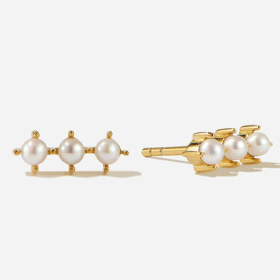 18K ทองคํา Plating Pearl Stud หูข้อมือ สตอร์ลิ่งเงินกับโลโก้ที่กําหนดเอง