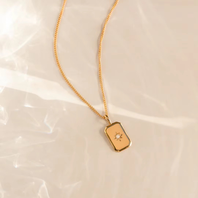 สร้อยคอสตาร์ขนาดเล็กทรงสี่เหลี่ยม 925 สเตอร์ลิง เงินทอง