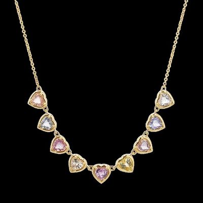 สร้อยคอแบบสายทองคำชุบทองคำรูปหัวใจทำมือประดับแซฟไฟร์และคิวบิกเซอร์โคเนีย เครื่องประดับสำหรับงานปาร์ตี้สุดหรูสำหรับผู้หญิง