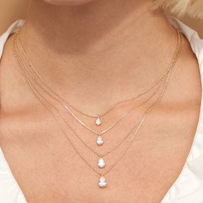 925 สตอร์ลิง เงิน Pear Cut Zircon Pendant Necklace สําหรับผู้หญิง