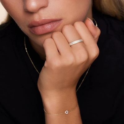 แหวนเงินสเตอร์ลิง 925 ชุบทอง 18K ประดับ CZ แบบครึ่งวง สำหรับผู้หญิง