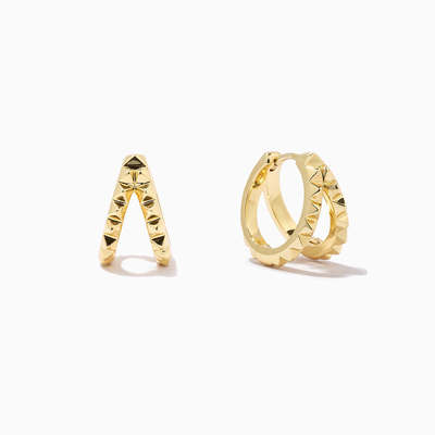 ต่างหูห่วง Huggies คู่ เงินสเตอร์ลิง 925 ชุบทอง 18K ทรงปิรามิด ดีไซน์หนา กันน้ำได้ เครื่องประดับ