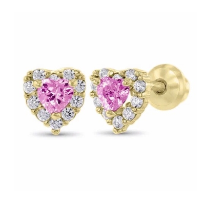 ต่างหูสตั๊ดเด็กทารกรูปหัวใจเคลือบทอง 14K เงินสเตอร์ลิง 925 ประดับ CZ