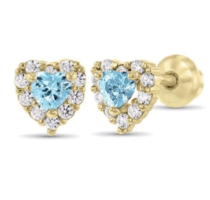 ต่างหูสตั๊ดเด็กทารกรูปหัวใจเคลือบทอง 14K เงินสเตอร์ลิง 925 ประดับ CZ