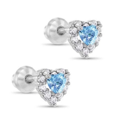 ต่างหูสตั๊ดเด็กทารกรูปหัวใจเคลือบทอง 14K เงินสเตอร์ลิง 925 ประดับ CZ