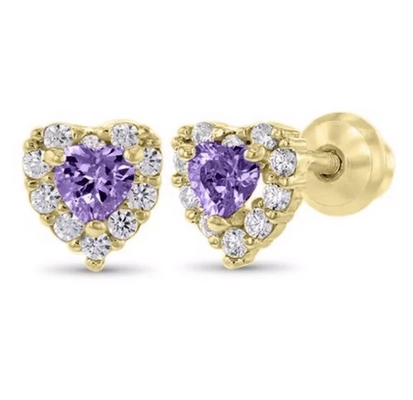 ต่างหูสตั๊ดเด็กทารกรูปหัวใจเคลือบทอง 14K เงินสเตอร์ลิง 925 ประดับ CZ