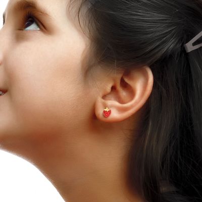 ต่างหูสตั๊ดรูปสตรอว์เบอร์รีเงินแท้ 925 สำหรับเด็ก ความบริสุทธิ์ 92.5%