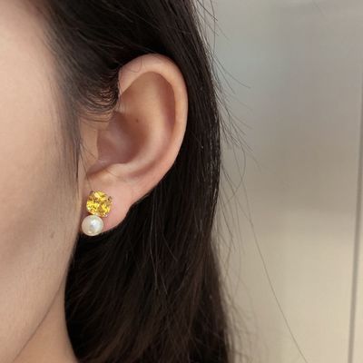 925 Sterling Silver Freshwater Pearl Stud Earrings with Cushion Cut Zircon for Women